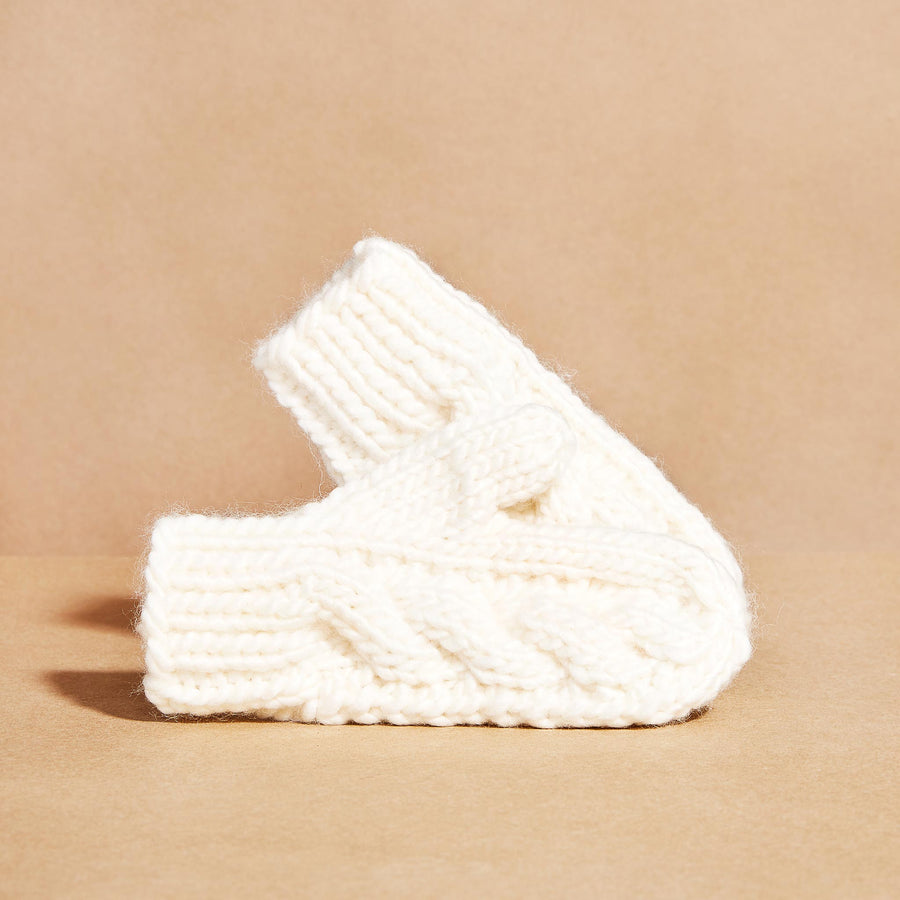 Ivory Cable Knit Wool Mittens