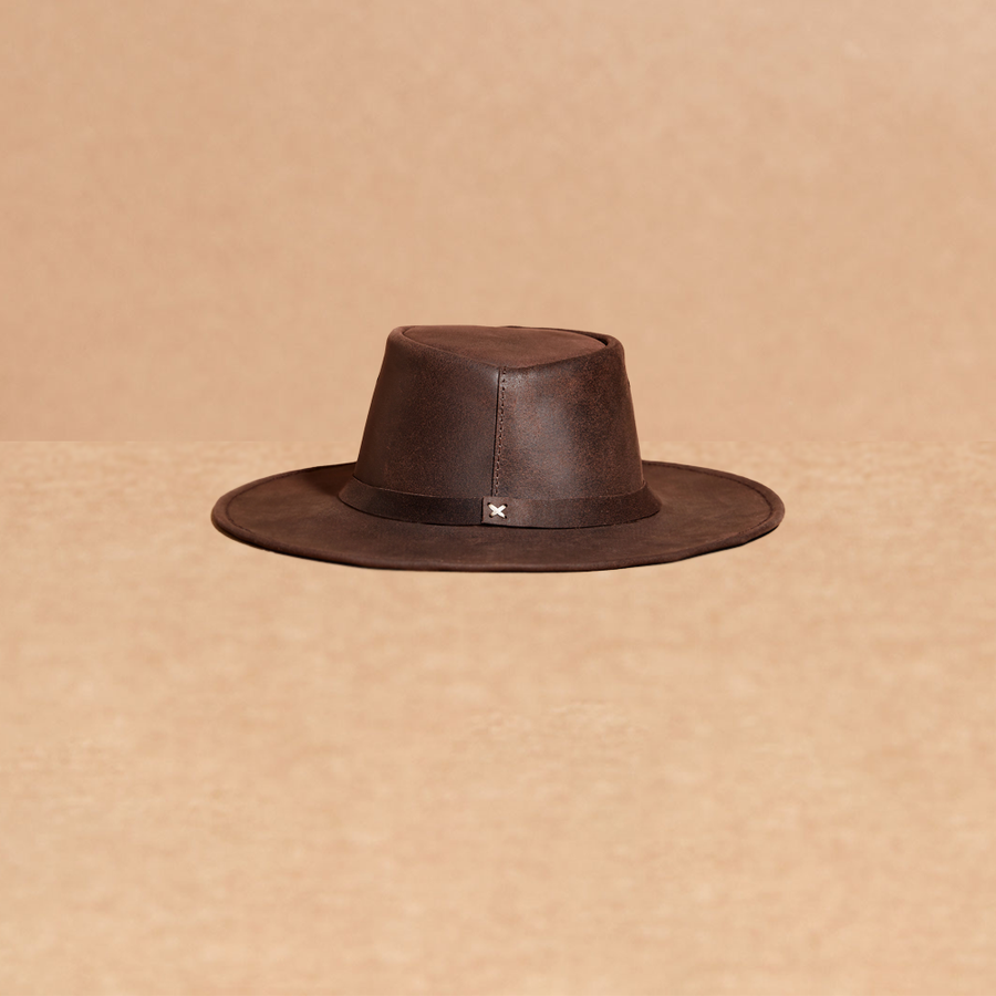 Kid's Chocolate leather waxed hat