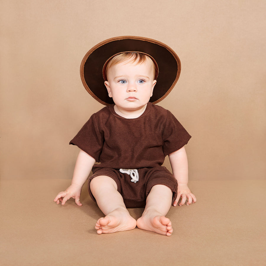 Kid's Chocolate leather waxed hat
